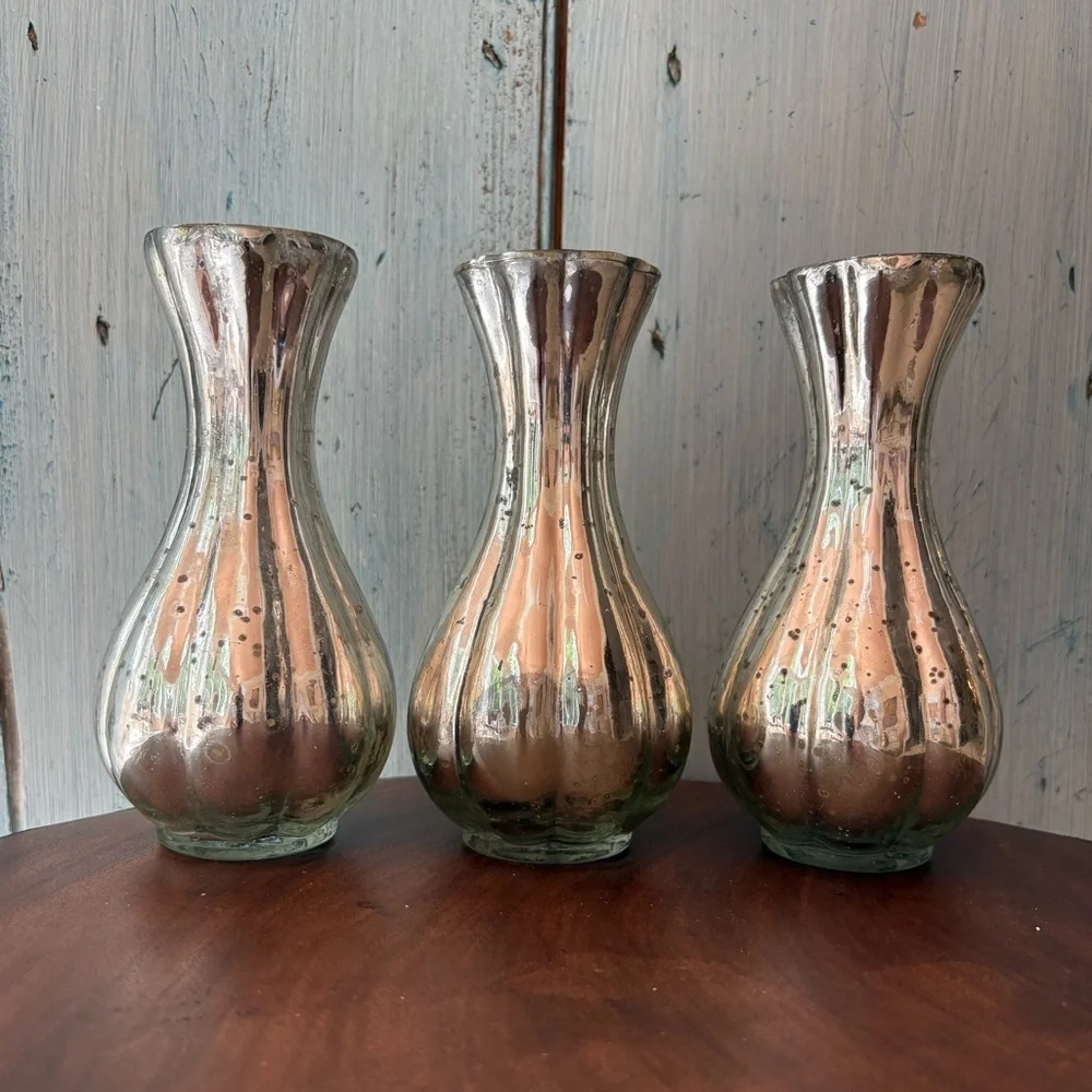 (3) Pretty Silver Mercury Glass Vases Set - Picture 13 of 13
